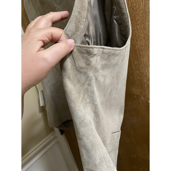 Vintage SUSAN BRISTOL Suede Leather Skirt Vest 2 pc Set Lined Zip Beige 18 & 20 - Picture 8 of 16
